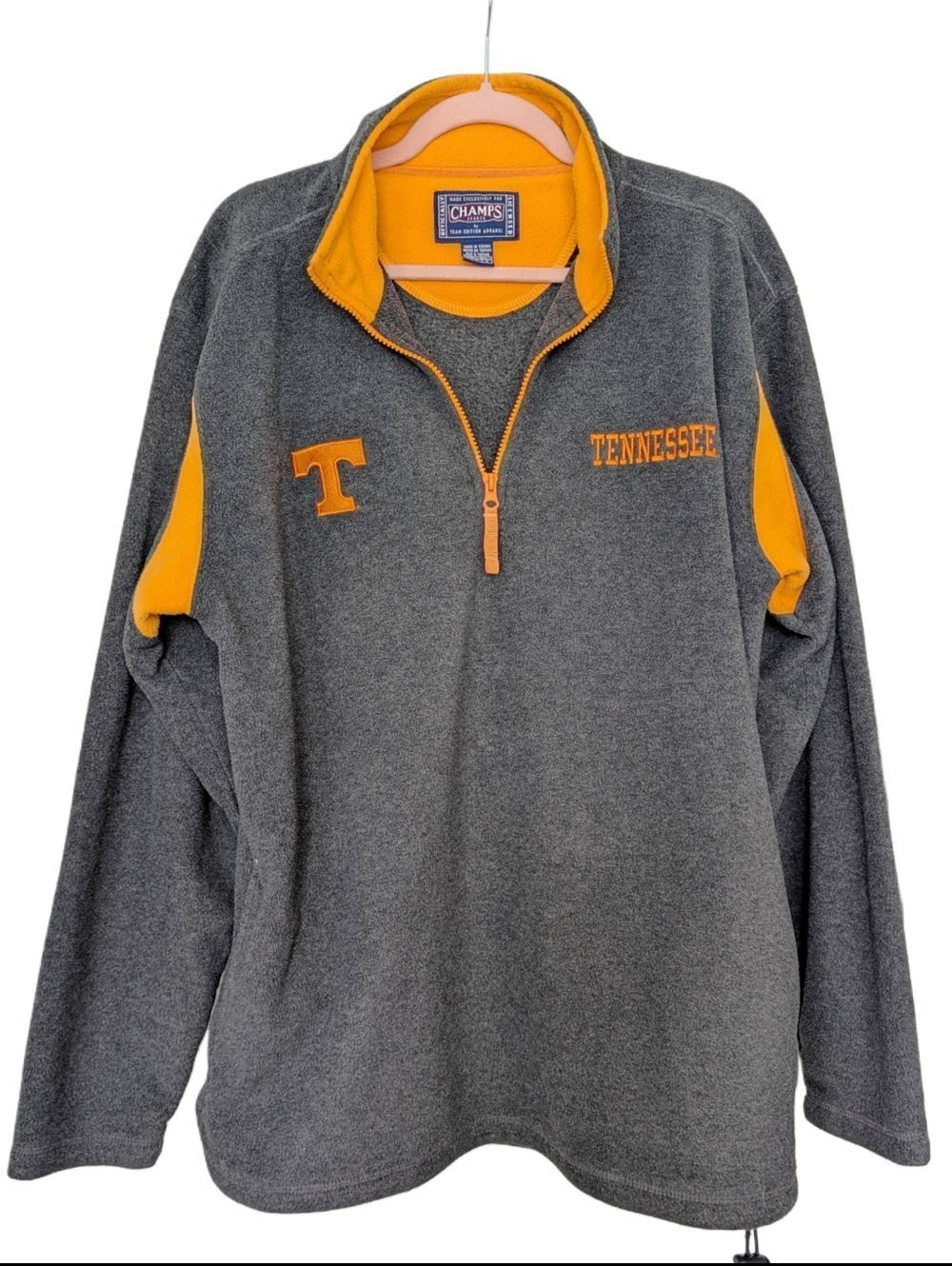 Champs Mens Gray Orange Tennessee Vols Quarter Zip Pullover Jacket Size Large